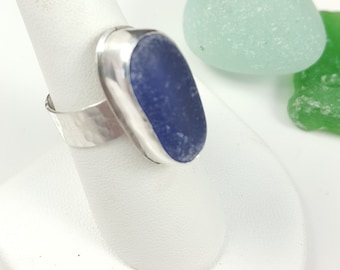 Sea Glass Ring Cobalt Blue Sea Glass Jewelry Cobalt Blue Beach Glass Ring Gift for Her Christmas Gift Size 8 1/2 - R-122