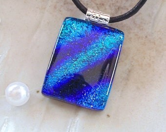 Blue Necklace, Dichroic Pendant, Fused Glass Jewelry, Necklace Included, A3