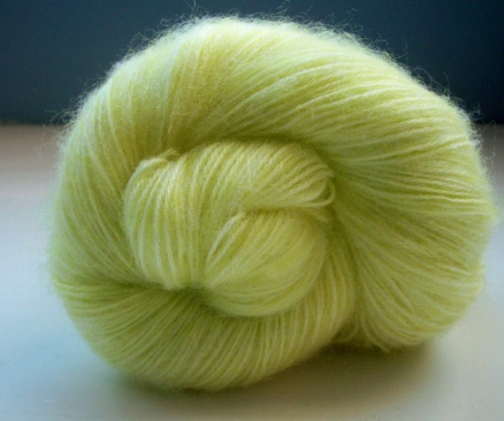 Lace weight yarn hand painted 100g. fine mohair, light lemon yellow