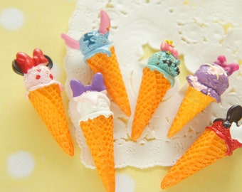 6 pcs 3D Kawaii Ice Cream Cone Cabochon (13-15mm H40-43mm) CD695