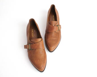 size 8 | Monk Strap Leather Shoes | Almond Toe Brown Leather Oxfords | Nine West Leather Shoes | 38.5