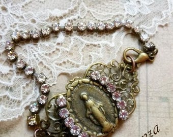 Antiqued filigree Virgin Mary medal bracelet