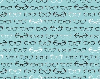 Retro Cats Eye Glasses Fabric - Specs By Cynthiafrenette - Blue Retro Mod Fashion Novelty Cotton Fabric By The Yard With Spoonflower