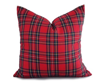 Red Plaid Pillow Covers, Red Christmas Pillows, Plaid Christmas Pillow, Red Stuart, Royal Stewart Plaid, Lumbar 10x16, 16, 18, 20, 22, 26