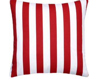 Red Striped Throw Pillow, Red White STUFFED Pillow, Decorative Throw Pillow, Red Stripe Accent Pillow, Red Pillow, Red Toss Pillow Free Ship
