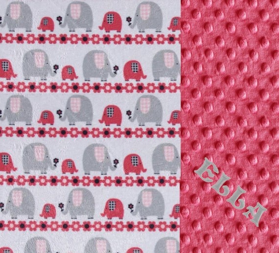 Personalized Baby Blanket, Baby Girl Minky Baby Blanket, Elephant Baby Blanket, Handmade Pink Baby Blanket Gift Idea, Receiving Blanket