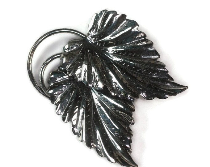 Sterling Double Leaf Brooch Danecraft Signed Vintage