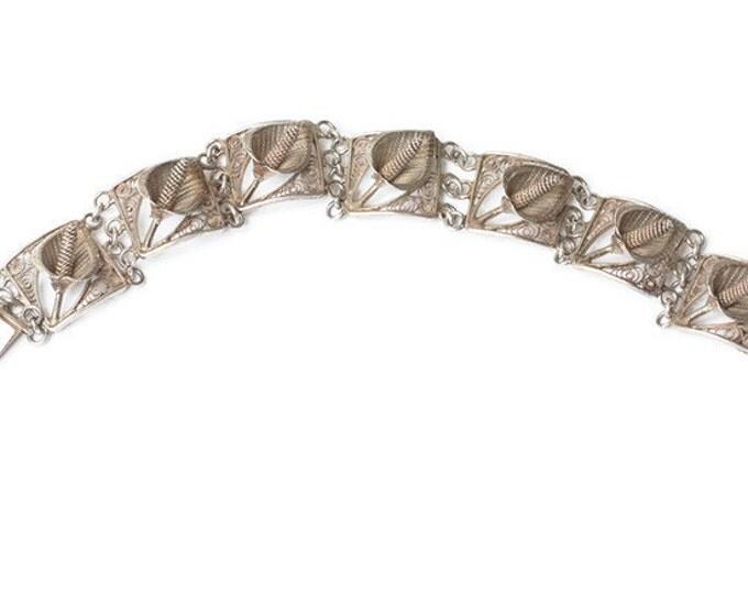 Silver Calla Lily Link Bracelet Floral Design Vintage