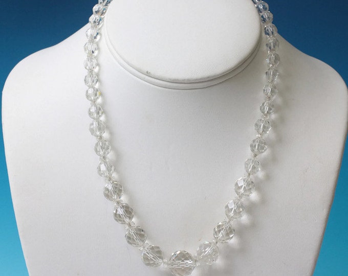 Art Deco Faceted Crystal Necklace Graduated Beads 17 Inch