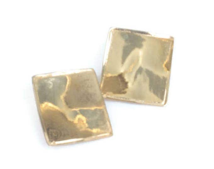 Designer Modernist Earrings Gold Tone Rectangular Signed Les Bernard Clip On Vintage