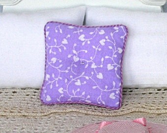 1:12 Pillow - Lavender Floral - Handmade Dollhouse Scale Miniature - Shabby Cottage **Free Shipping**