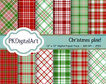Christmas Plaid Digital Paper - "Christmas Plaid" Scrapbook Paper Background Crafting Supplies
