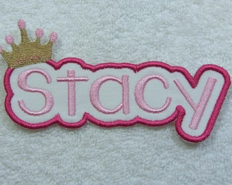 Name Patch with Crown Personalized Single Name Patch Fabric Embroidered Iron On Applique Patch MADE TO ORDER