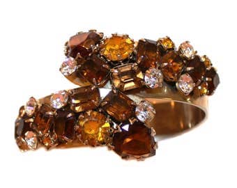c.1950s Jeweled Topaz Faceted Glass Clamper Bracelet