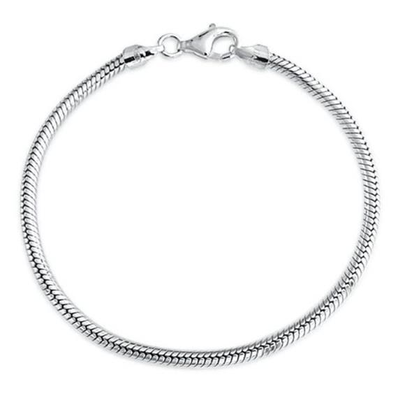 Genuine Solid .925 Sterling Silver Snake Chain Charm Bracelet
