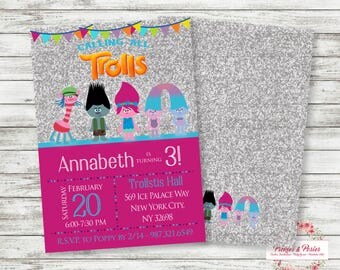 Trolls Birthday Invitation - Trolls Birthday Party Invitation - Trolls Party Supplies - Custom - Printable - Digital File - Trolls Invites