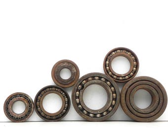 6 Salvaged Rusty Heavy Duty Ball Bearings for your Assemblage Steampunk project Repurpose