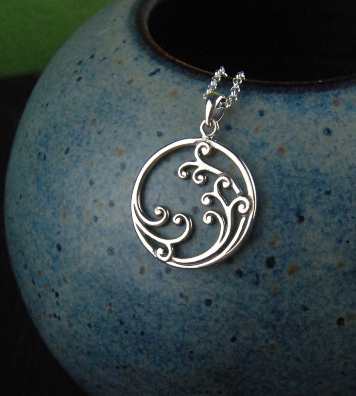 Sterling silver wave pendant necklace in sterling silver