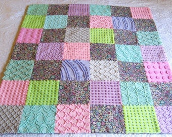 SALE Ready Made Kaffee Fassett "Paperweight Gray" Print and Vintage Chenille Baby or Lap Quilt 39" x 45"