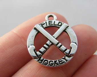 6 Field hockey charms antique silver tone SP223