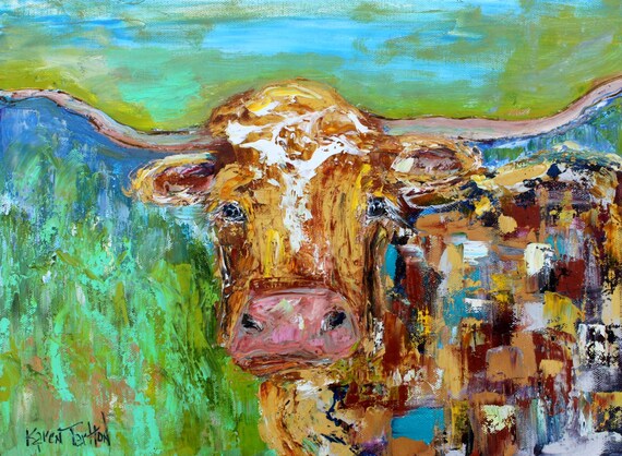Longhorn abstract painting original oil on canvas palette