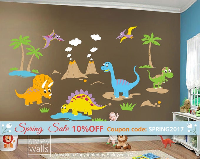 Dinosaurs Wall Decal, Dinos Wall Decal, HUGE Set, Dinosaurs Baby Nursery Kids Playroom Vinyl Wall Decal Wall Decor, Dinosaurs Wall Sticker