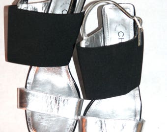 Super Chic Vintage 90's Chanel Silver Leather & Elastic Heels- Size 39 EU/ 8/8.5 US