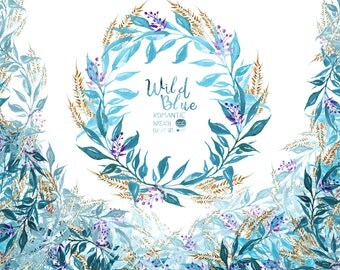 Watercolor Floral Wreaths// Wild Blue: Boho Wreaths, Romantic Wreaths, Wedding Wreath, Watercolor,Floral ClipArt,Handpainted, Winter Wreath