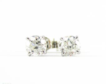 Old European Diamond Stud Earrings. Antique 0.50 ctw Old Cut Diamonds in Classic 18ct White Gold Mountings.