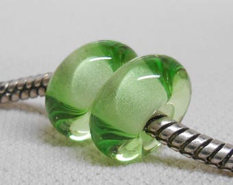 SRA Handmade Lampwork Bead Pair Charm Bracelet Beads Transparent Light Green