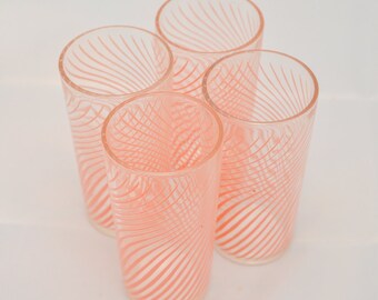 Set of 4 6 oz Juice Glasses in Retro Pink Stripes 1950-70 Kitchen Retro tumblers