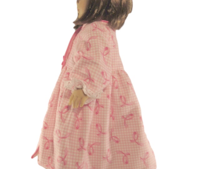 pink flannel doll robe in a breast cancer ribbon print fits 18 inch dolls