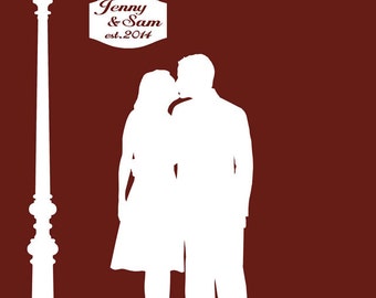 Couple Silhouette Valentine's Gift, Custom Silhouette Made From Your Photo, Personalized Silhouette Gift for Him - DIGITAL PRINTABLE JPEG