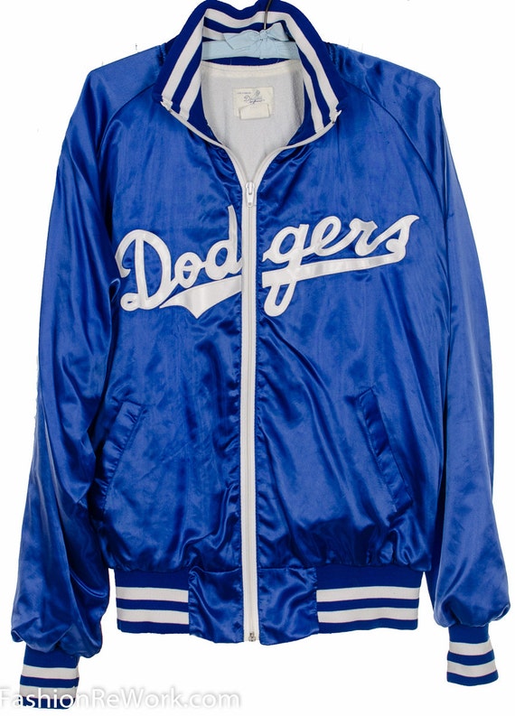 Vintage 1970s Blue Satin LA Dodgers Bomber Jacket by fashionrework