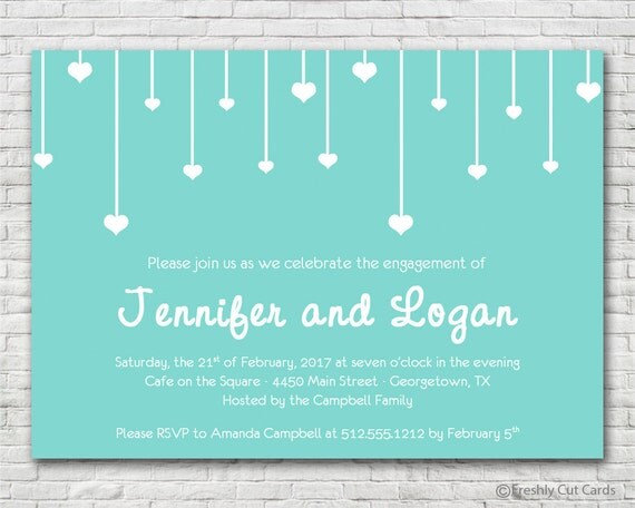 Raining Hearts Engagement Invitation - Printable or Printed (w/ FREE Envelopes) Il_570xn