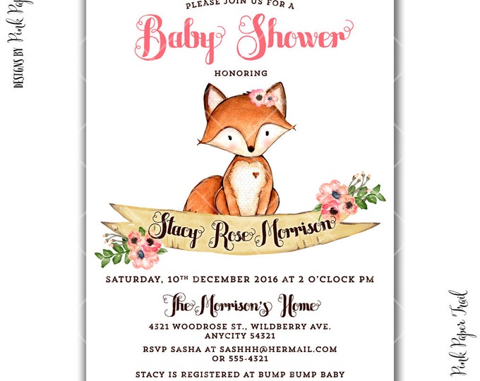 Rustic Sweet Woodland Invitation, Woodland Animals, Baby Shower, Birthday, Bridal Shower, I will customize for you, print your own
