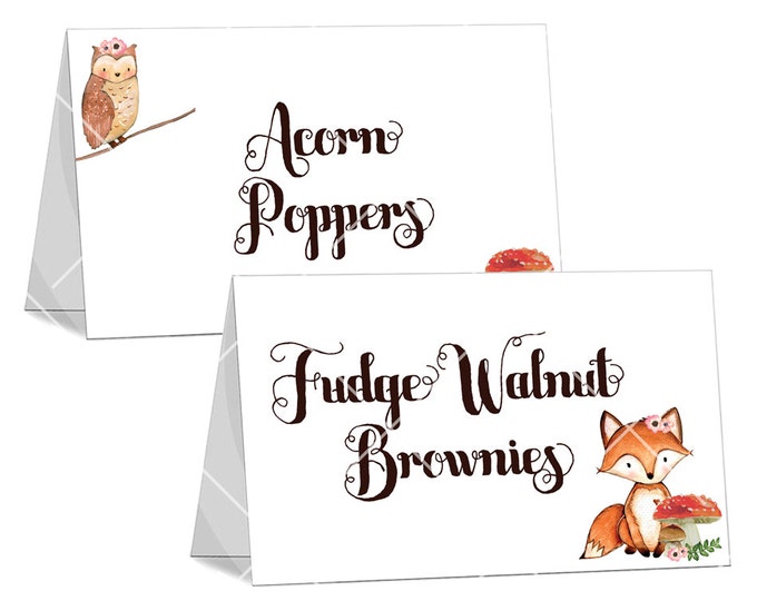 Woodland Party Table Tent Card, Place Cards, Food Tent Card, Buffet Signs, I will customize for you, Print Your Own