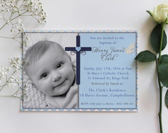 Baptism invitation, boy baptism invitation, girl baptism invitation, blue baptism invitation, digital baptism invitation
