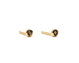 Minimal Smoked Topaz Studs Earrings, Sterling Silver, Gold Plated Gemstone Earrings, Modern, Lunaijewelry, Hand Made Gift for Her, STD081STP