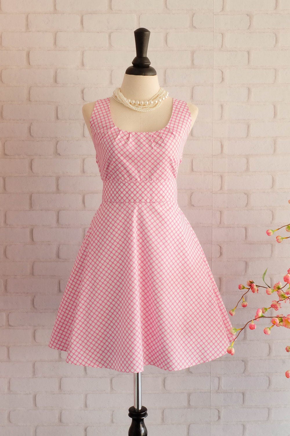 Pink Dress Pink Plaid Dress Pink Prom Dress Pink Party Dress