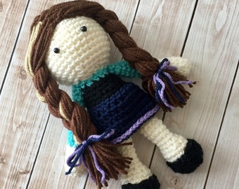Princess Anna Inspired Doll/ Frozen Doll/Soft Toy Doll/ Plush Toy/ Stuffed Toy Doll/ Amigurumi Doll/ Baby Doll- MADE TO ORDER