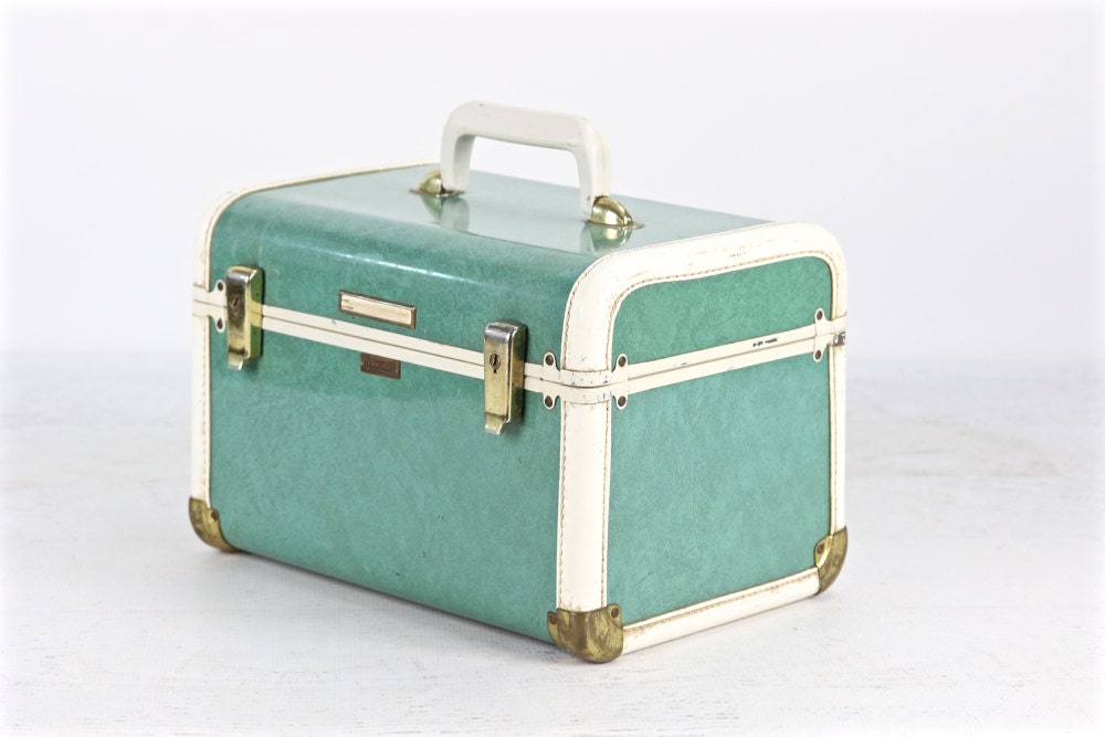 Vintage Turquoise Green Train Case Vintage Train Case Mid