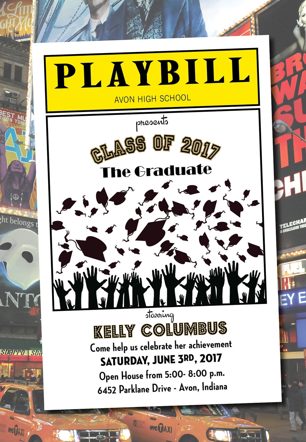 PLAYBILL style graduation invitation theater Broadway NY DIY