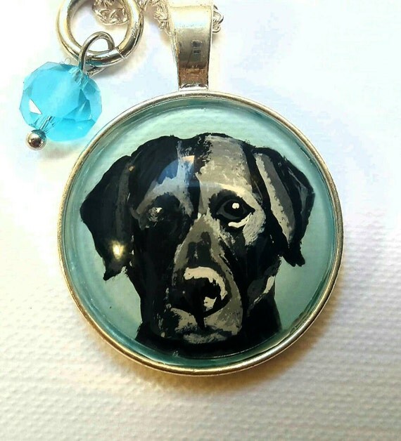 Items similar to Black lab necklace, hand painted dog necklace