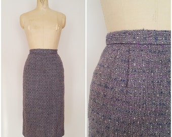 Vintage 1950s Pencil Skirt / Purple Wool / Wool Pencil Skirt / XS