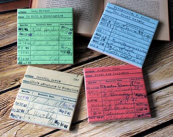 Library Card Coasters_Librarian_Bookworm Gifts_Literature Coasters_Jane Austen_Pride and Prejudice_Harper Lee_Great Gatsby_literary gift