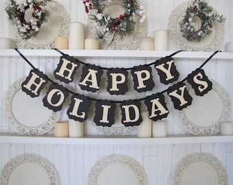 HAPPY HOLIDAYS Banner, Happy Holidays Christmas Banner, Christmas Decoration, Christmas Card Photo Prop, Christmas Sign