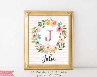 Monogram Art Nursery, Jolie, Printable, Baby Name Sign, Girl Nursery Wall Decor, Personalized Baby Gift, Digital File