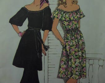 PEASANT DRESS Pattern • Simplicity 7483 • Miss 8 • Gypsy Tunic & Pants • Off Shoulder • Sewing Patterns • Vintage Patterns • WhiletheCatNaps