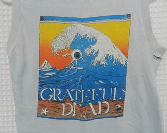 vintage Grateful Dead T Shirt distressed 80s RARE surfing eyeball sleeveless festival tee thin 50/50 concert tour eighties wave rider head